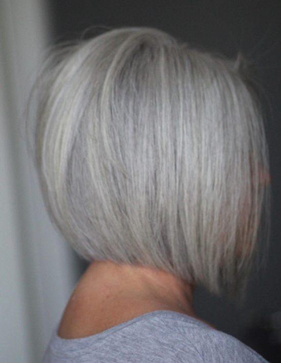 Angled Blunt Cut Gray Short Hairstyle