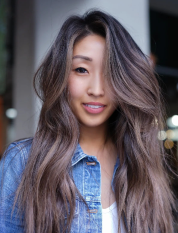 Ashy Brunette Asian Hairstyle with Highlights Look