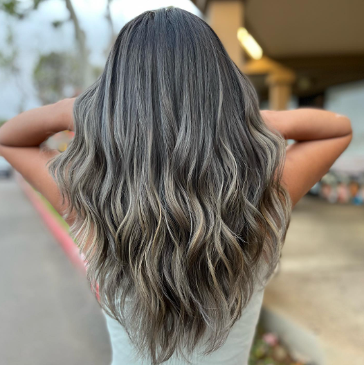 Balayage Highlights Root Melt Asian Hairstyle with Highlights Look
