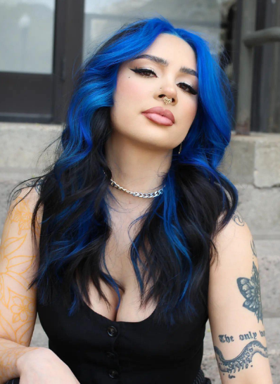 Beautiful Blue Asian Medium Hairstyle