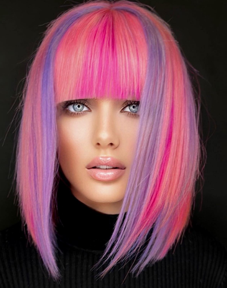 Beautiful Pink Lavender Asian Medium Hairstyle