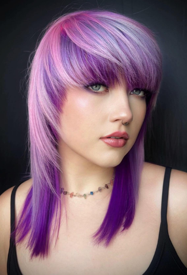 Beautiful Purple Asian Medium Hairstyle