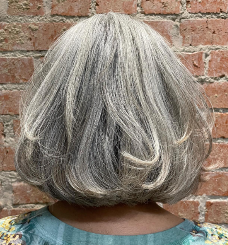 Black And Gray Voluminous Medium Length Layered Hairstyle