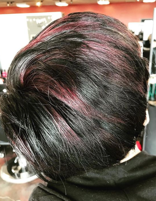 Black And Maroon Black Hair With Highlight