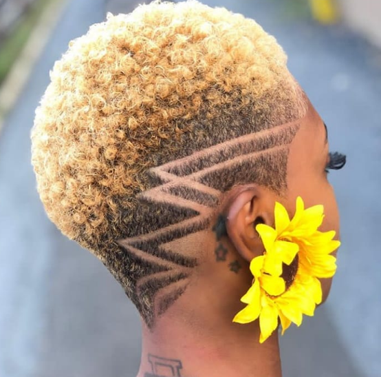 Blonde With Shaved Fade Haircut For Black Women