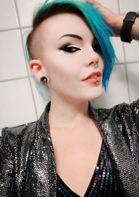 Blue Color Shaved Hairstyle For Women