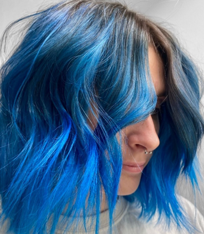 Blue Color Short Haircut For Girls