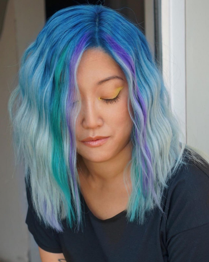 Blue Pastel Asian Medium Hairstyle