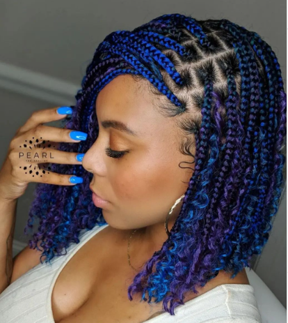 Box Blue Curly African Braids Hairstyle