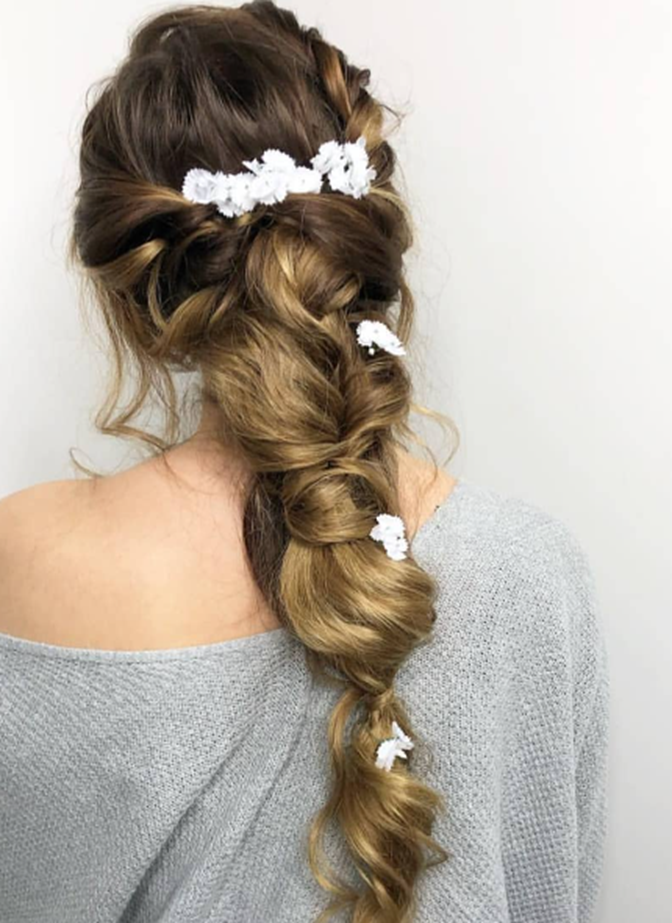 Braid Flower Blond Bridesmaid Hairstyle