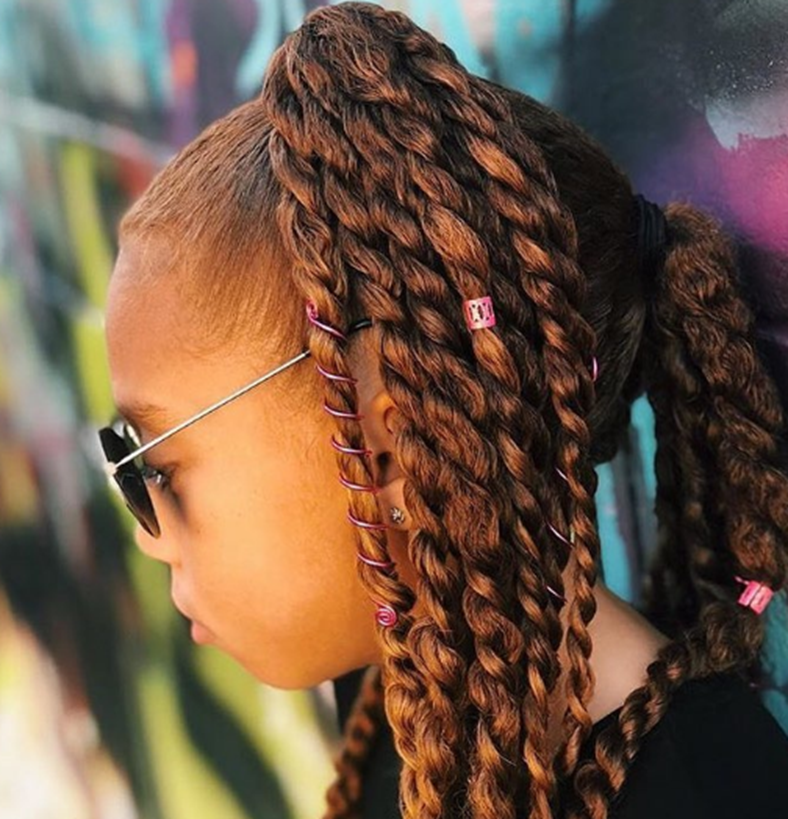 Brown Twisted Ponytail Mixed Little Girls Hairstyle