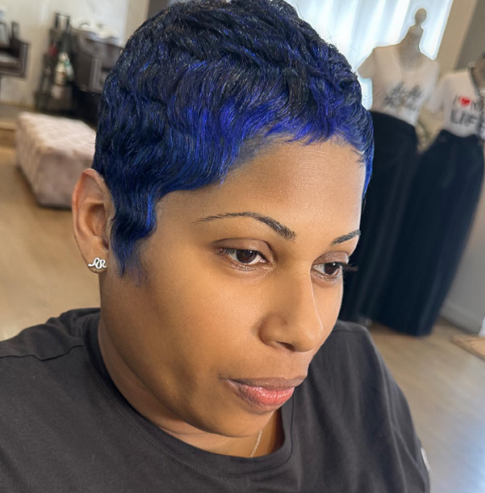 Buzz Cut With Blue Highlights Low Maintenance Short Hairstyle