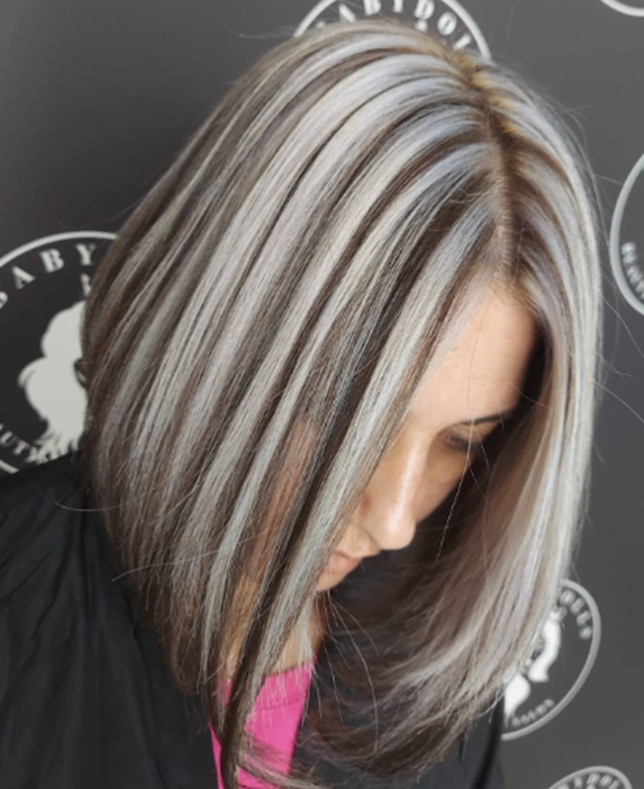 Center Partition Straight Gray Short Hairstyle For Women