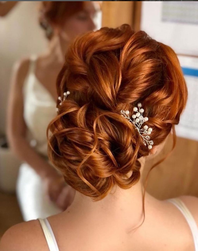 Copper Glossy Hair Bridesmaids Hairstyle For Medium Length Hair