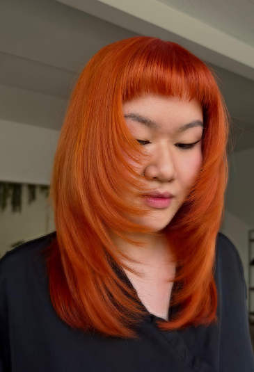 Copper Orange Asian Medium Hairstyle