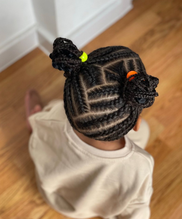 Criss-Cross Braided Bun Winter Protective Natural Hairstyle Kids