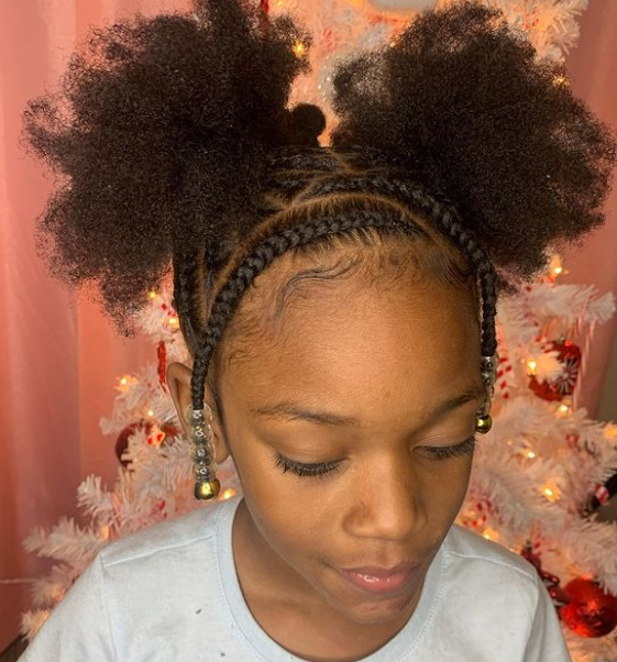 Cross Braided Afro Puff Hairstyle
