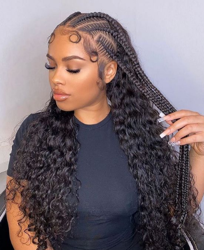 Curly tails with semi Black Braided Hairstyle