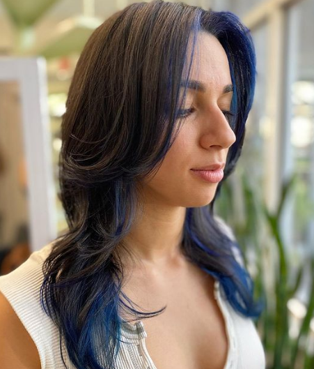 Face Framing Highlights Black And Blue Hair Color Ideas