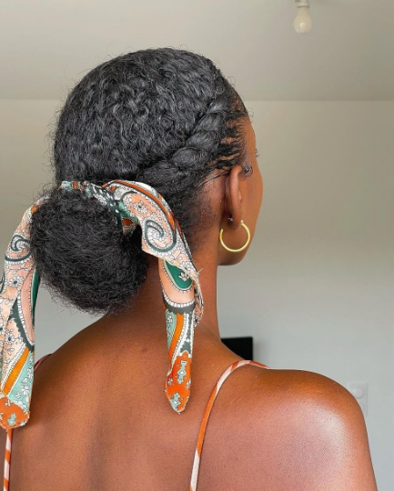 Flat Twist Crown With Scarf Natural Hairstyle For Medium Length Hair