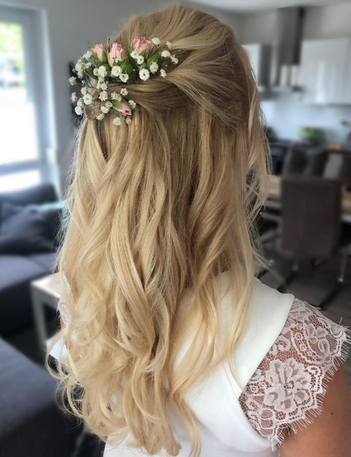 Flower With Curls Bridesmaids Hairstyle