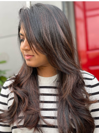 French Brown Asian Hairstyle with Highlights Look