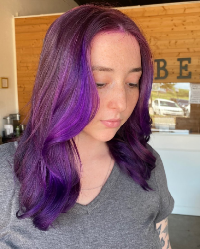 Fun Purple Asian Medium Hairstyle