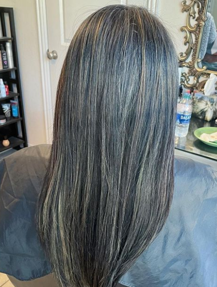 Gray Blending Black Hair With Highlight