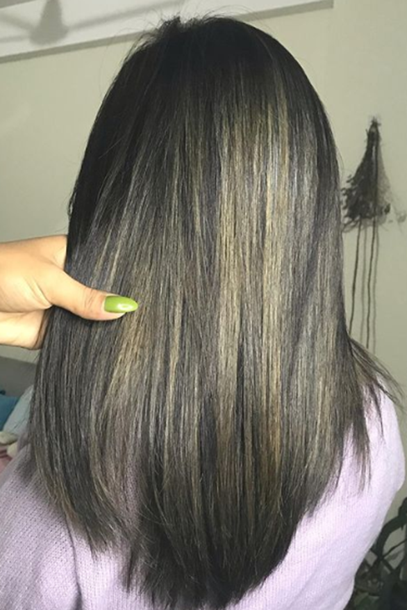 Gray Highlighted Straight Black Hair With Highlight