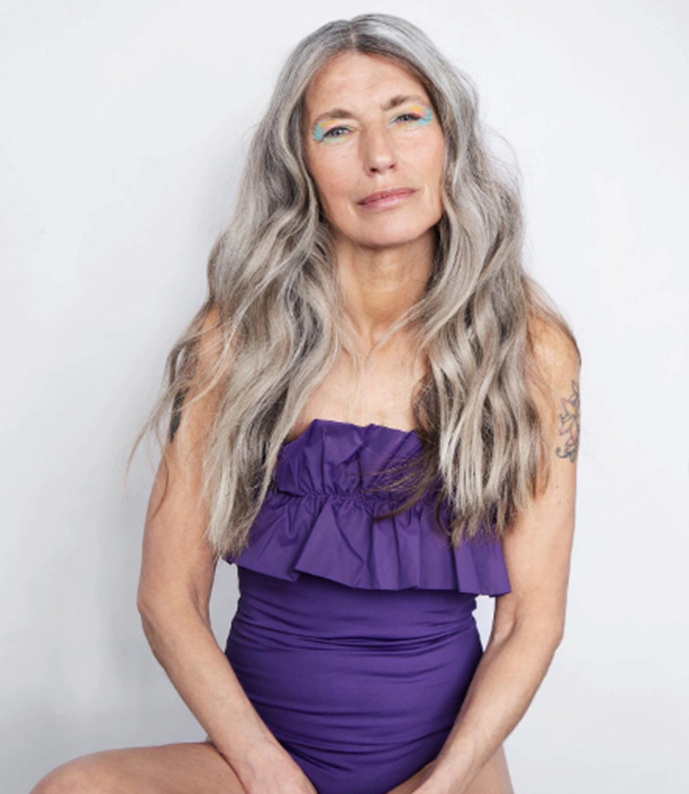 Gray Wavy Long Length Hairstyle For Women Over 50