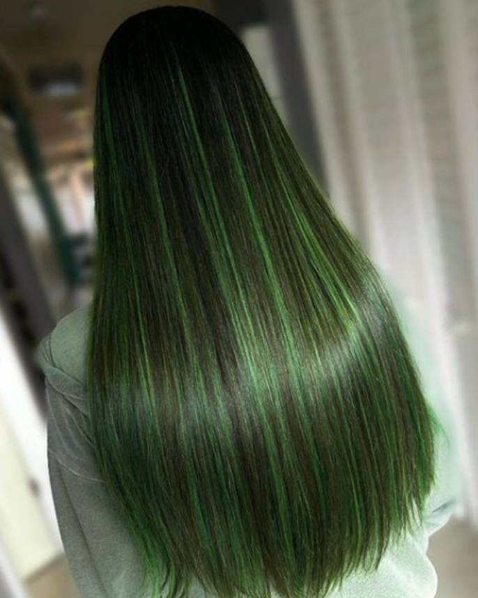 Green Long And Straight Top Balayage For Dark Hair