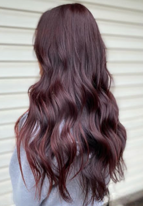 Long Wavy Brunette Dark Red Hair Color