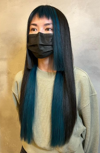 Mixed Front Bangs Black And Blue Hair Color Ideas