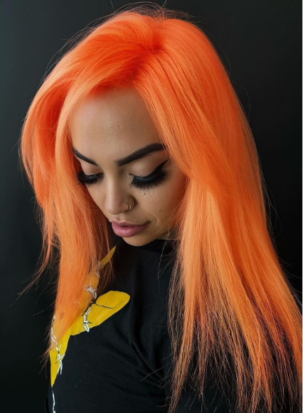Neon Orange Asian Medium Hairstyle