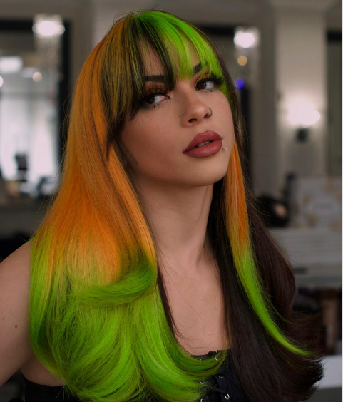 Orange And Green Bangs E Girl Hairstyle