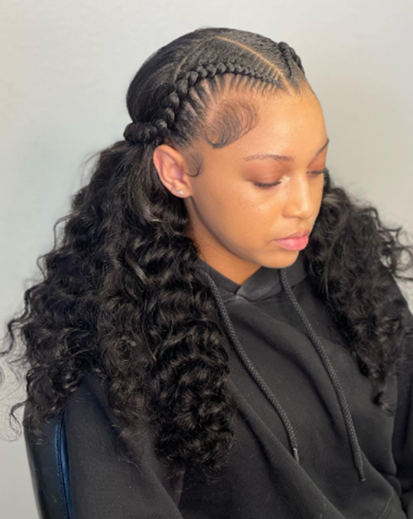 Partial Fishtail Braids With Curls For Black Hair