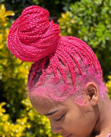 Pink Bun African Braids Hairstyle