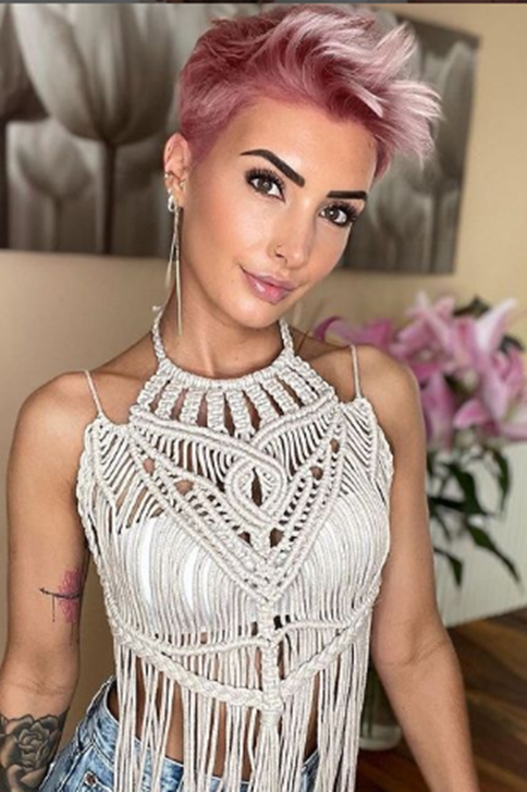 Pink Edge Shaved Hairstyle For Women