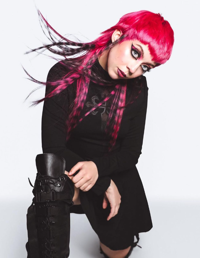 Pink With Black E Girl Hairstyle