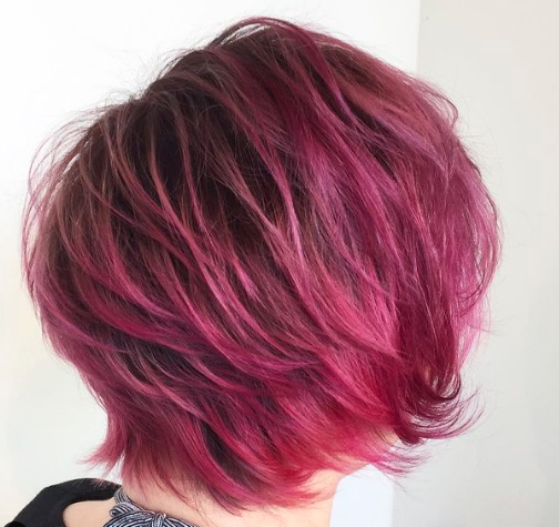 Pink with Purple Root Asymmetrical Haircut
