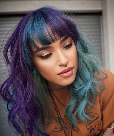 Purple & Blue Asian Medium Hairstyle