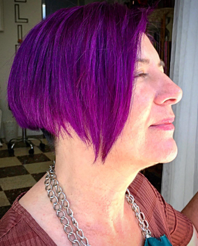 Purple Color Bob Hairstyle For Women Over 60