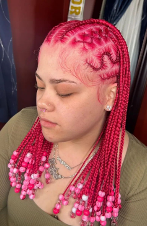 Red Braided Hairstyle With Beads