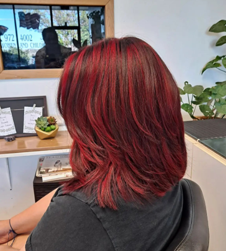 Red Highlights Medium Length Layered Hairstyle