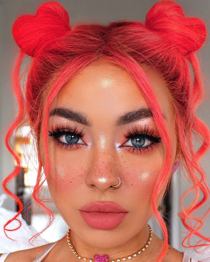 Red Space Bun With Tendrils E Girl Hairstyle