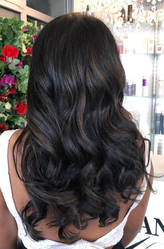 Shiny Curls Black Hair With Highlight
