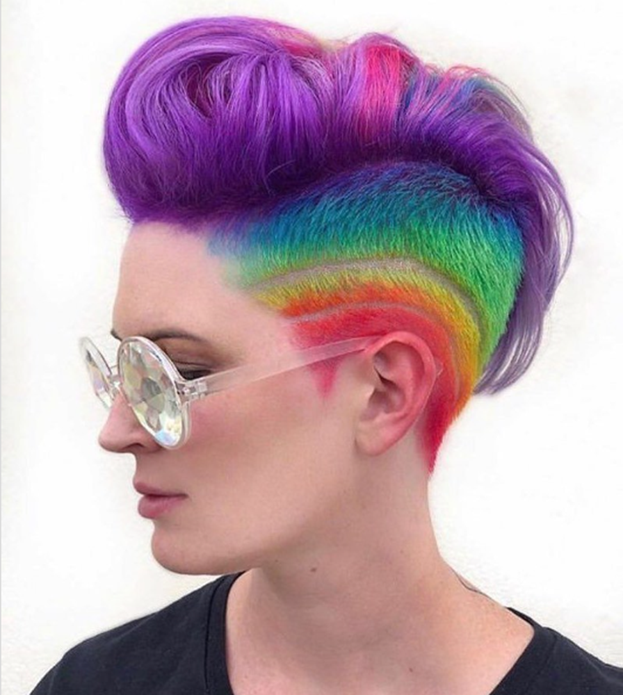 Side Shaved Multi Color Highlight For Tomboy Short Hairstyle