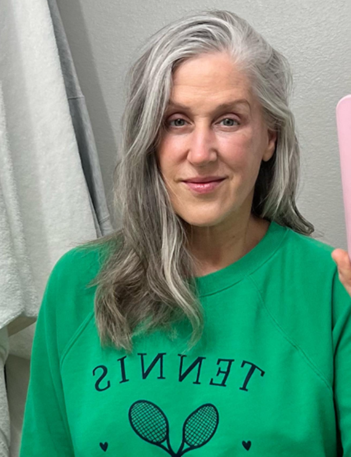 Silver Layer Medium Length Hairstyle For Women Over 50