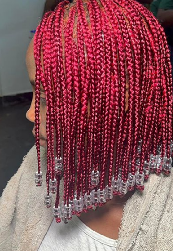 Stitched Red Short Knotless Braids