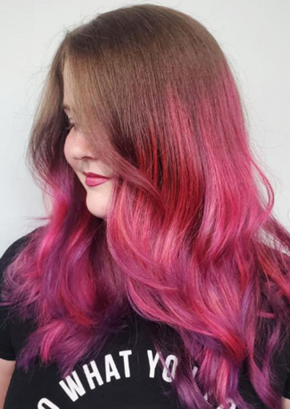 Super Glossy Pink And Purple Hair Looks